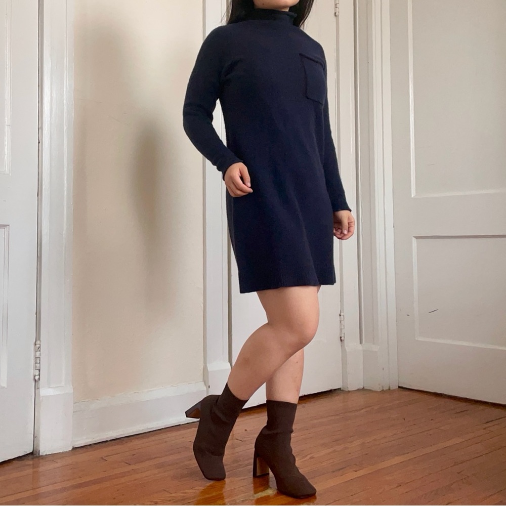 Madewell Cashmere roll-neck mini sweater dress midnight blue XS